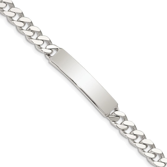 Sterling Silver Polished Engraveable Curb Link ID Bracelet, 7 x 8mm