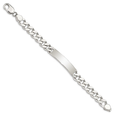 Sterling Silver Polished Engraveable Curb Link ID Bracelet, 8 x 9mm