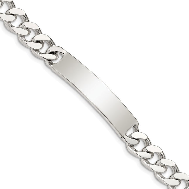 Sterling Silver Polished Engraveable Curb Link ID Bracelet, 8 x 9mm