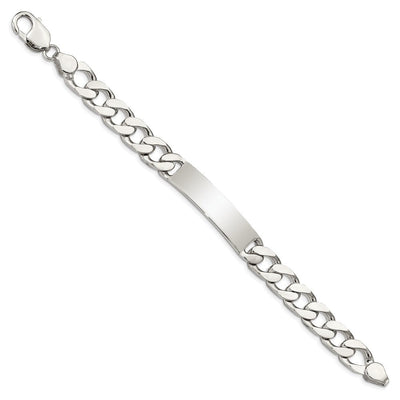 Sterling Silver Polished Engraveable Curb Link ID Bracelet, 7.5 x 10mm