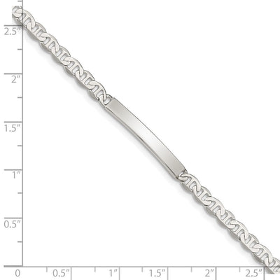 Sterling Silver Polished Engraveable Anchor Link ID Bracelet, 7 x 4mm