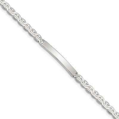 Sterling Silver Polished Engraveable Anchor Link ID Bracelet, 7 x 4mm