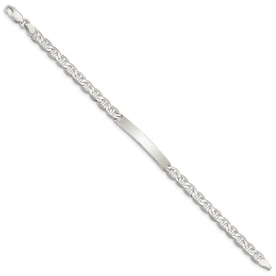 Sterling Silver Polished Engraveable Anchor Link ID Bracelet, 7 x 5mm