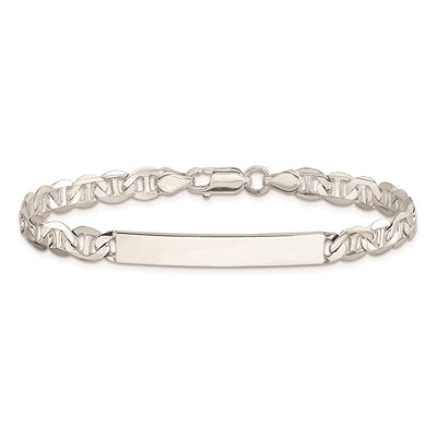 Sterling Silver Polished Engraveable Anchor Link ID Bracelet, 7 x 5mm