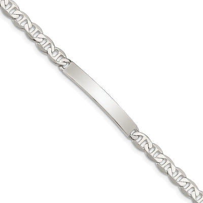Sterling Silver Polished Engraveable Anchor Link ID Bracelet, 7 x 5mm