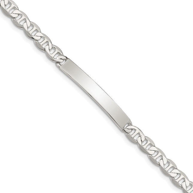 Sterling Silver Polished Engraveable Anchor Link ID Bracelet, 7 x 5mm