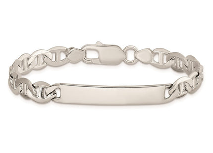 Sterling Silver Polished Engraveable Anchor Link ID Bracelet