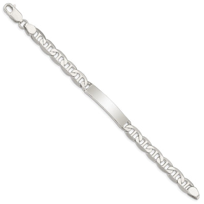 Sterling Silver Polished Engraveable Anchor Link ID Bracelet, 7 x 8mm