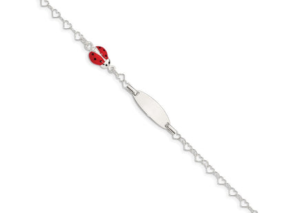 Sterling Silver Polished Lady Bug Baby Engraveable ID Bracelet (Style QID172-6)