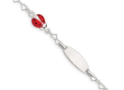 Sterling Silver Polished Lady Bug Baby Engraveable ID Bracelet (Style QID172-6)