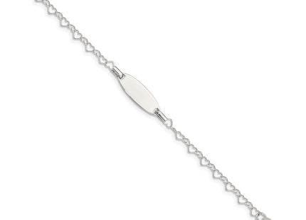 Sterling Silver Polished Engraveable Children's ID Heart Link Bracelet (Style QID173-5.5)