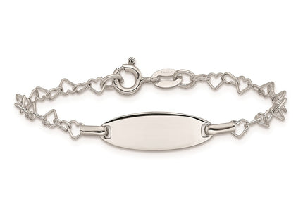 Sterling Silver Polished Engraveable Children's ID Heart Link Bracelet (Style QID173-5.5)