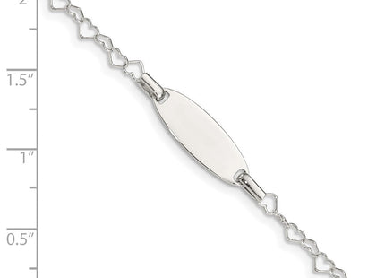 Sterling Silver Polished Engraveable Children's ID Heart Link Bracelet (Style QID173-5.5)