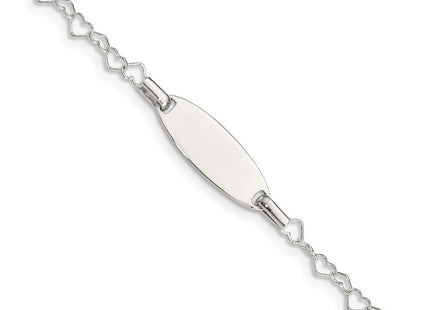 Sterling Silver Polished Engraveable Children's ID Heart Link Bracelet (Style QID173-5.5)