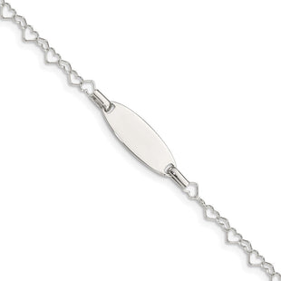 Sterling Silver Polished Engraveable Children's ID Heart Link Bracelet (Style QID173-5.5)
