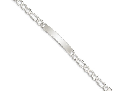 Sterling Silver Figaro Link ID Bracelet (Style QID186-7.5)