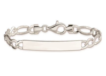 Sterling Silver Figaro Link ID Bracelet (Style QID186-7.5)
