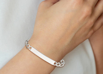 Sterling Silver Figaro Link ID Bracelet (Style QID186-7.5)