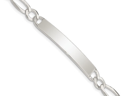 Sterling Silver Figaro Link ID Bracelet (Style QID186-7.5)