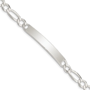 Sterling Silver Figaro Link ID Bracelet (Style QID186-7.5)