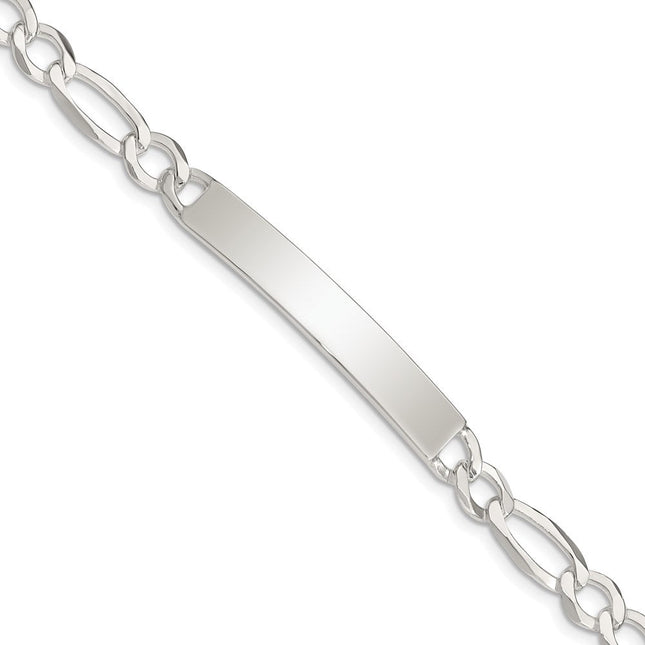 Sterling silver ID bracelet, 7.5x7mm plate on a figaro link chain