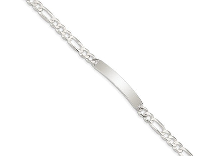 Sterling Silver Figaro Link ID Bracelet (Style QID187-7.5)