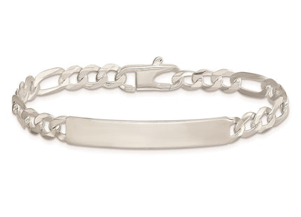 Sterling Silver Figaro Link ID Bracelet (Style QID187-7.5)