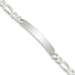 Sterling Silver Figaro Link ID Bracelet (Style QID187-7.5)