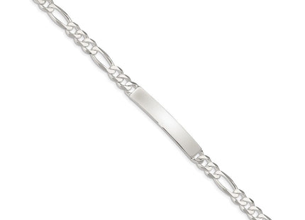 Sterling Silver Figaro Link ID Bracelet (Style QID188-7.5)