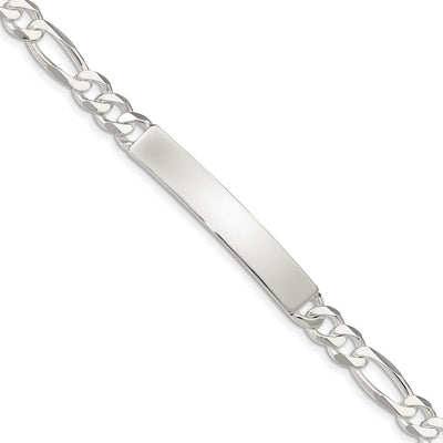 Sterling Silver Figaro Link ID Bracelet, 7.5 x 7mm