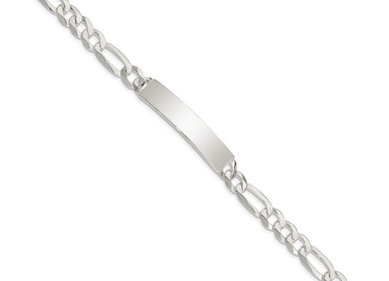 Sterling Silver Figaro Link ID Bracelet (Style QID189-7.5)