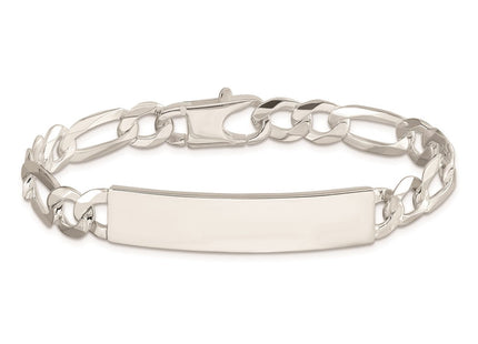 Sterling Silver Figaro Link ID Bracelet (Style QID189-7.5)
