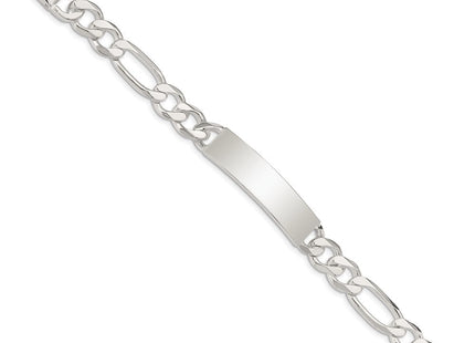 Sterling Silver Figaro Link ID Bracelet (Style QID190-7.5)