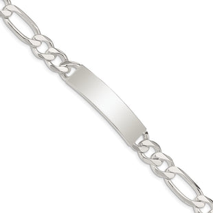 Sterling Silver Figaro Link ID Bracelet (Style QID190-7.5)