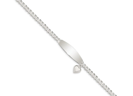 Sterling Silver w/Heart Charm ID Bracelet (Style QID205-7.5)