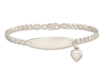 Sterling Silver w/Heart Charm ID Bracelet (Style QID205-7.5)