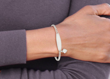 Sterling Silver w/Heart Charm ID Bracelet (Style QID205-7.5)