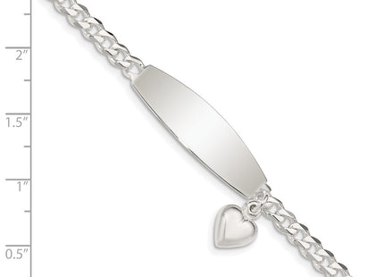 Sterling Silver w/Heart Charm ID Bracelet (Style QID205-7.5)