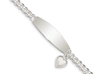 Sterling Silver w/Heart Charm ID Bracelet (Style QID205-7.5)