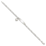 Sterling Silver Polished Figaro ID Heart Dangle Bracelet, 7.5 x 4mm view