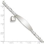 Sterling Silver Polished Figaro ID Heart Dangle Bracelet, 7.5 x 4mm view