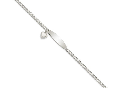 Sterling Silver Polished Curb Link ID Heart Dangle Bracelet