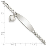 Sterling Silver Polished Curb Link ID Heart Dangle Bracelet view