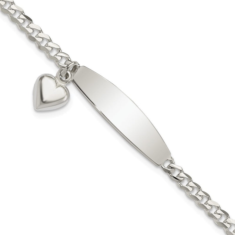 Sterling silver curb link heart bracelet