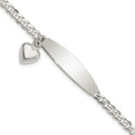 Sterling Silver Polished Curb Link ID Heart Dangle 8.5in Bracelet view