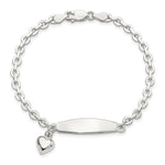 Sterling Silver Polished Rolo Link ID Heart Dangle Bracelet view 3