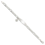 Sterling Silver Polished Figaro ID Heart Dangle Bracelet, 7.5 x 5.25mm view