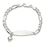 Sterling Silver Polished Figaro ID Heart Dangle Bracelet, 7.5 x 5.25mm view
