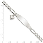 Sterling Silver Polished Figaro ID Heart Dangle Bracelet, 7.5 x 5.25mm view