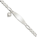 Sterling Silver Polished Figaro ID Heart Dangle Bracelet, 7.5 x 5.25mm